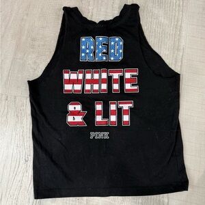 PINK Victoria's Secret Black Mesh Tank with Red Star